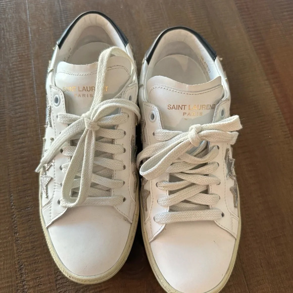 Saint Laurent White Leather Court Classic Star Sneakers - Picture 3 of 7